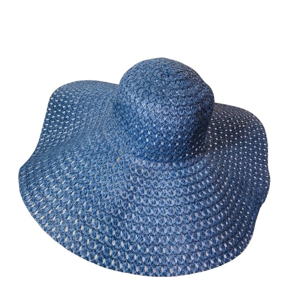 Women's Blue Wide-Brimmed Sunhat - Picture 1 of 4